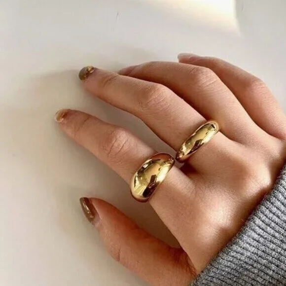 Chunky Gold Dome Ring Waterproof Non-Tarnish Statement Ring for Everyday Wear - Picture 10 of 14